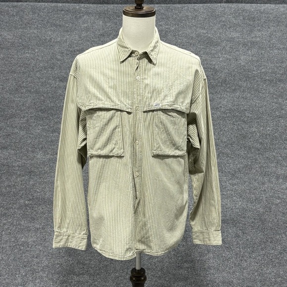 Vintage Guess by Georges Marciano Shirt Mens Large Green White Striped USA 90s - Picture 1 of 15